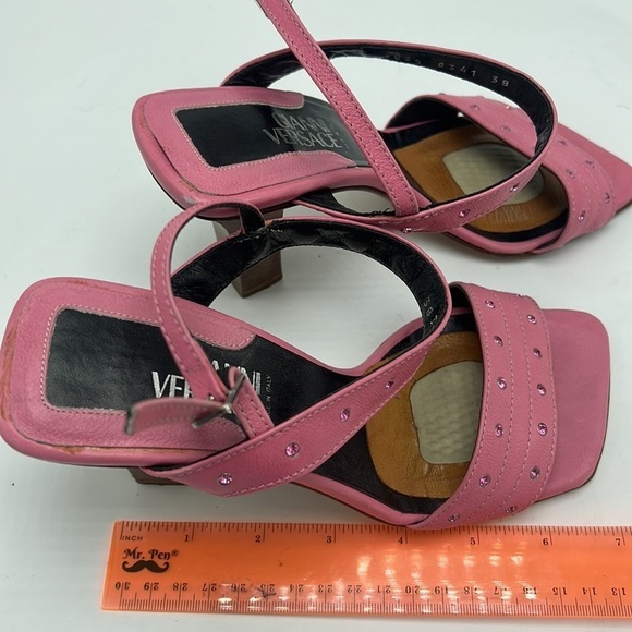 GIANNI VERSACE HEEL WITH DIAMONTE DETAIL Y2k barbie pink size 8 / 38 vintagee - Picture 8 of 10
